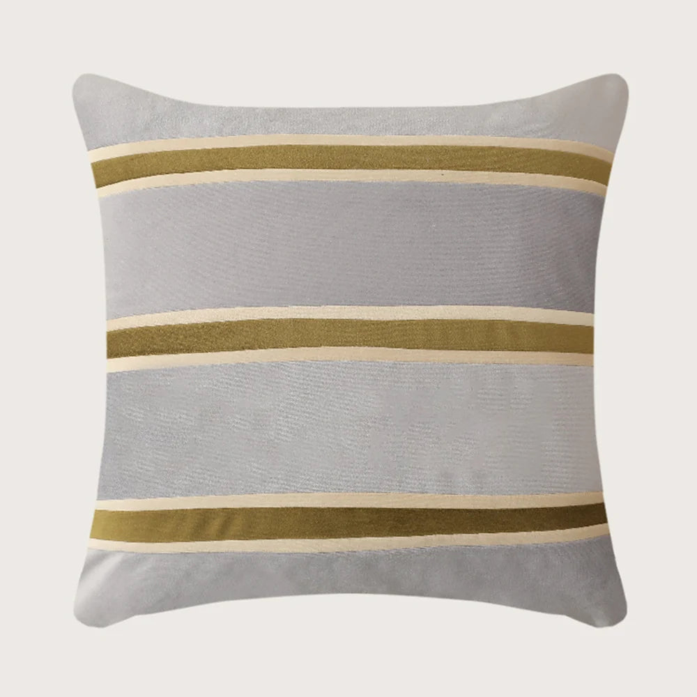 Pillow Cover Velvet Woven Horizontal Stripes Concealed Zipper