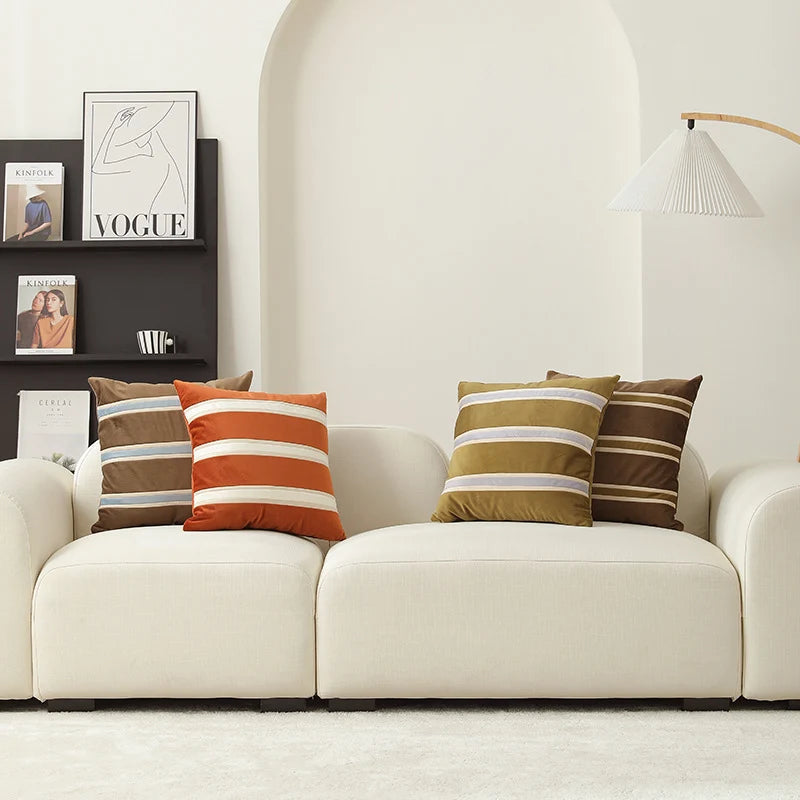 Pillow Cover Velvet Woven Horizontal Stripes Concealed Zipper
