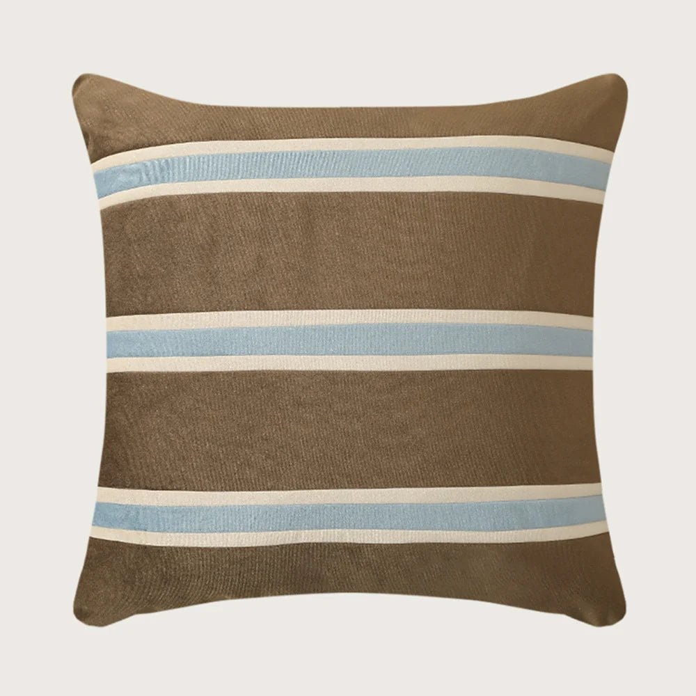 Pillow Cover Velvet Woven Horizontal Stripes Concealed Zipper