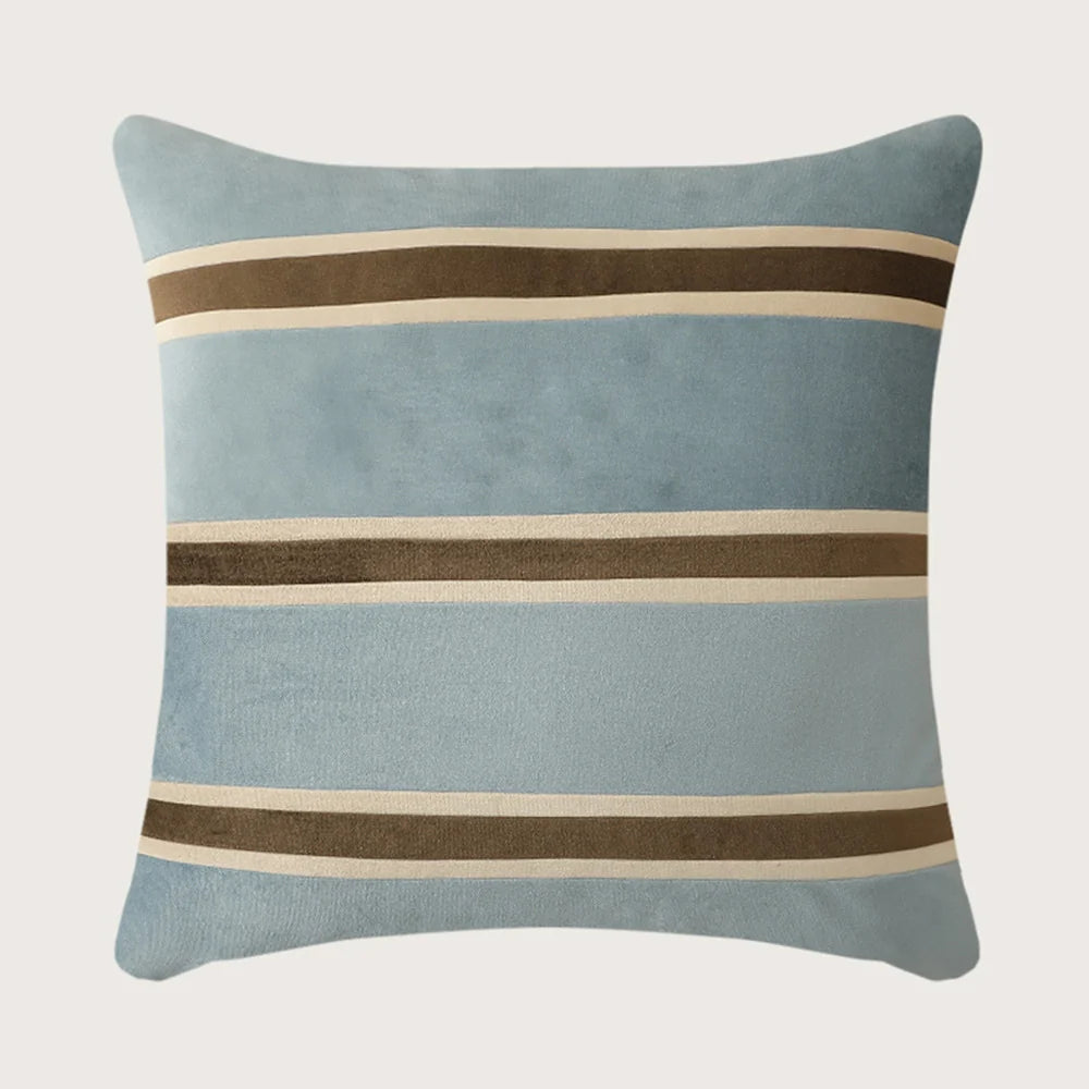 Pillow Cover Velvet Woven Horizontal Stripes Concealed Zipper