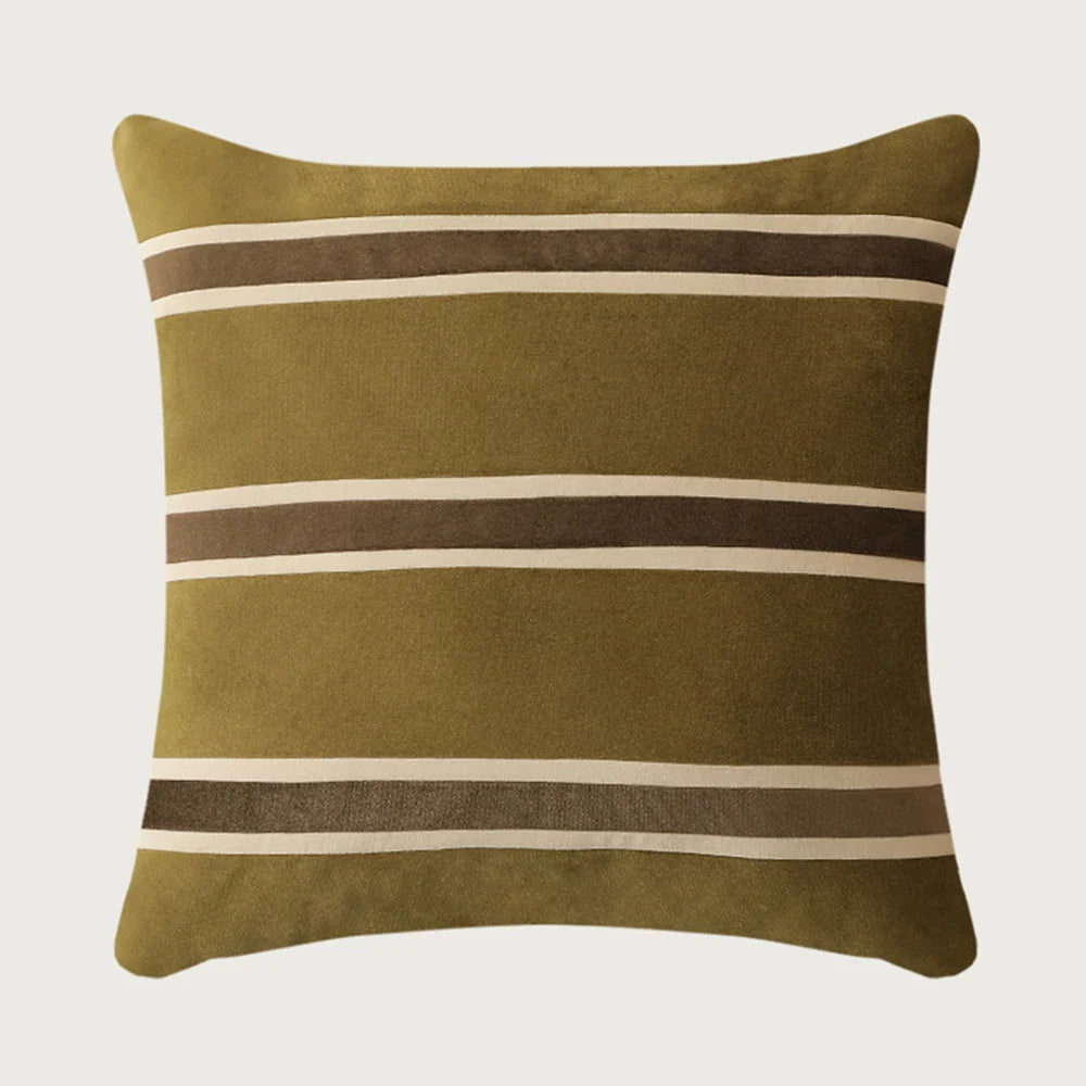 Pillow Cover Velvet Woven Horizontal Stripes Concealed Zipper