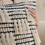 Pillow Cover Woven Cotton-Blend Hand-Tufted Tassels & Concealed Zipper