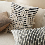 Pillow Cover Woven Cotton-Blend Hand-Tufted Tassels & Concealed Zipper