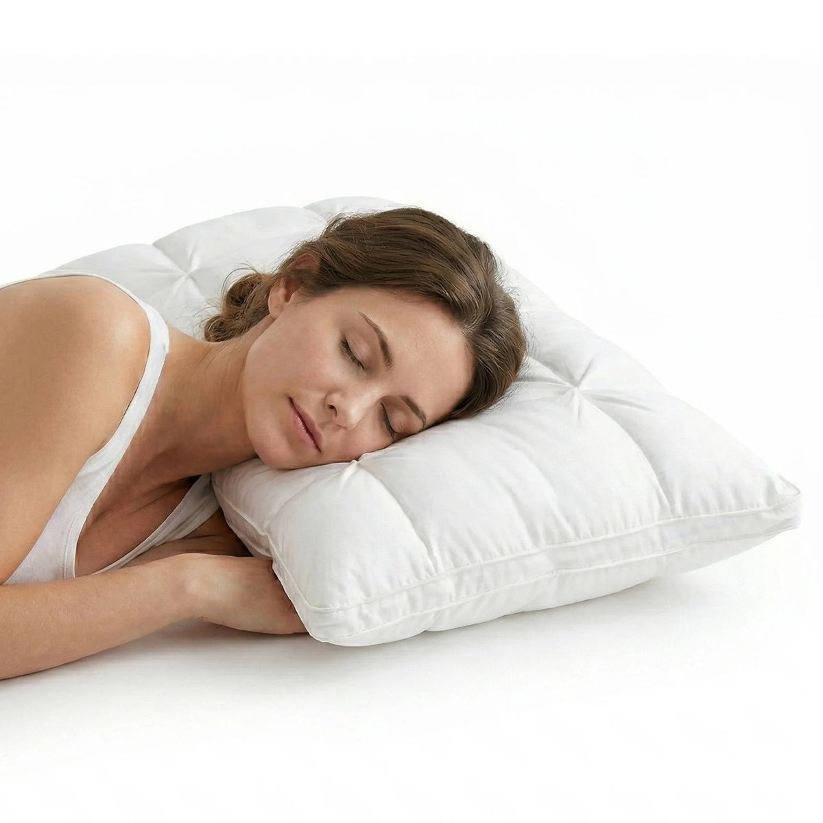 Pillow Quilted Cooling Ice-Silk Microfiber Fill Medium-Firm Support