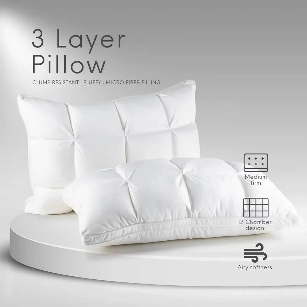 Pillow Quilted Cooling Ice-Silk Microfiber Fill Medium-Firm Support