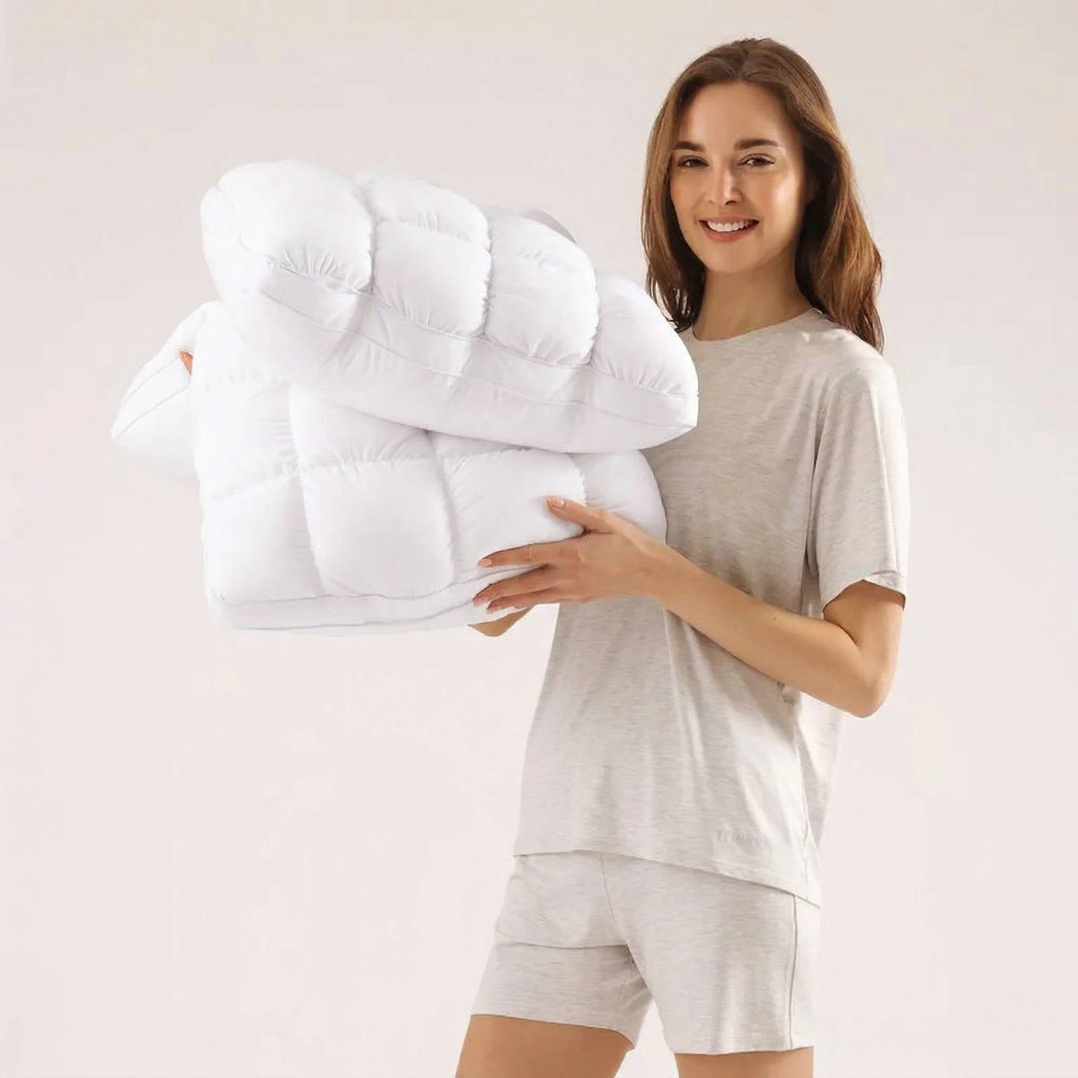 Pillow Quilted Cooling Ice-Silk Microfiber Fill Medium-Firm Support