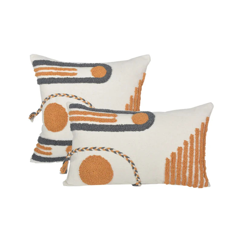 Pillow Set Hand-Tufted Geometric Cotton Cover Square & Lumbar