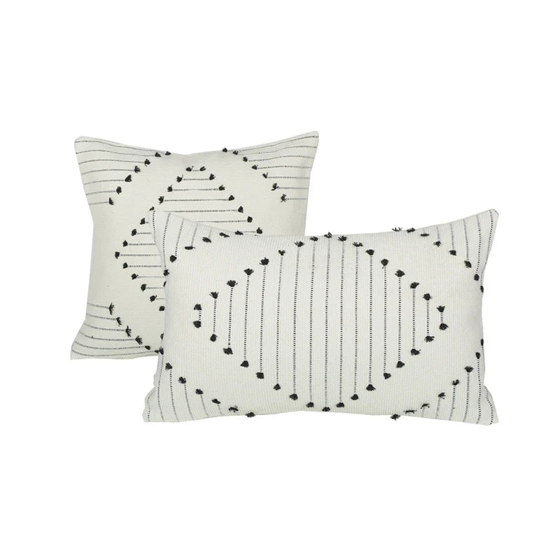 Pillow Set Hand-Tufted Geometric Cotton Cover Square & Lumbar