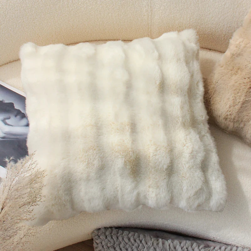 Pillowcase Faux Fur Ribbed Wave Concealed Zipper