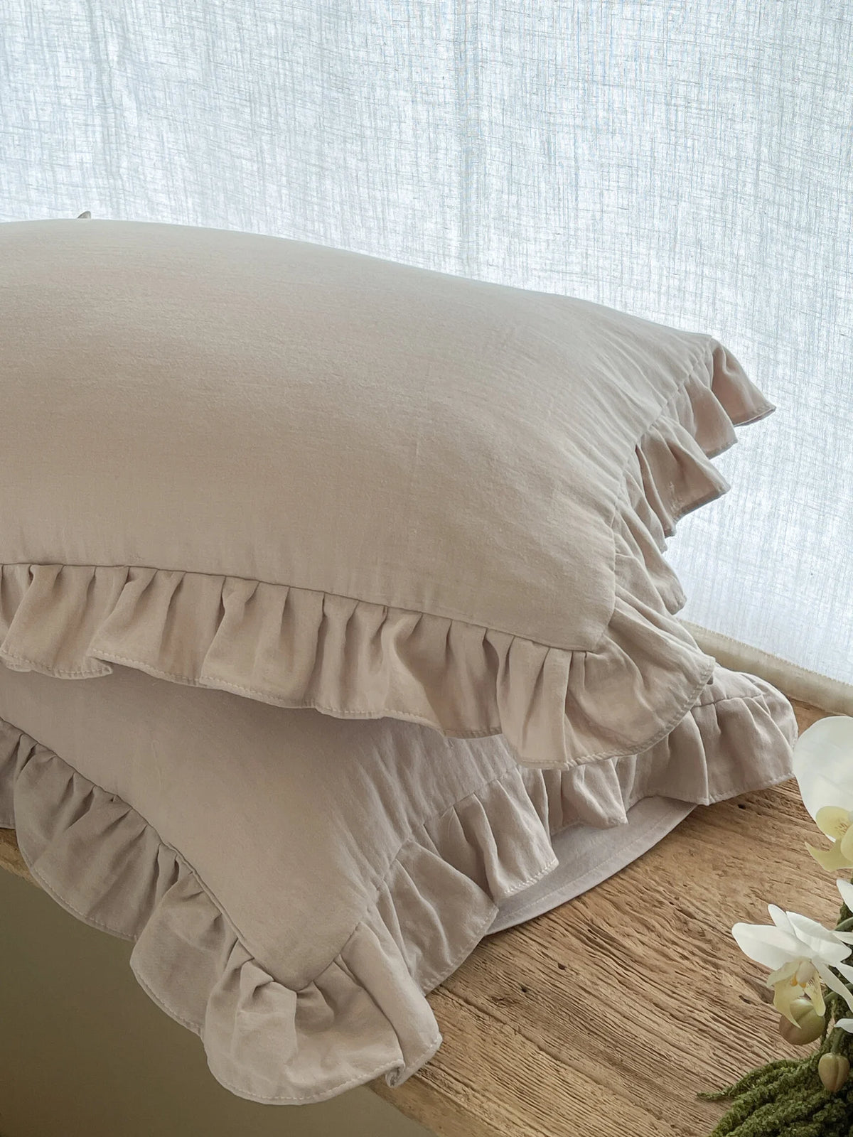 Pillowcase Set Ruffled Pre-Washed Linen Set of 2