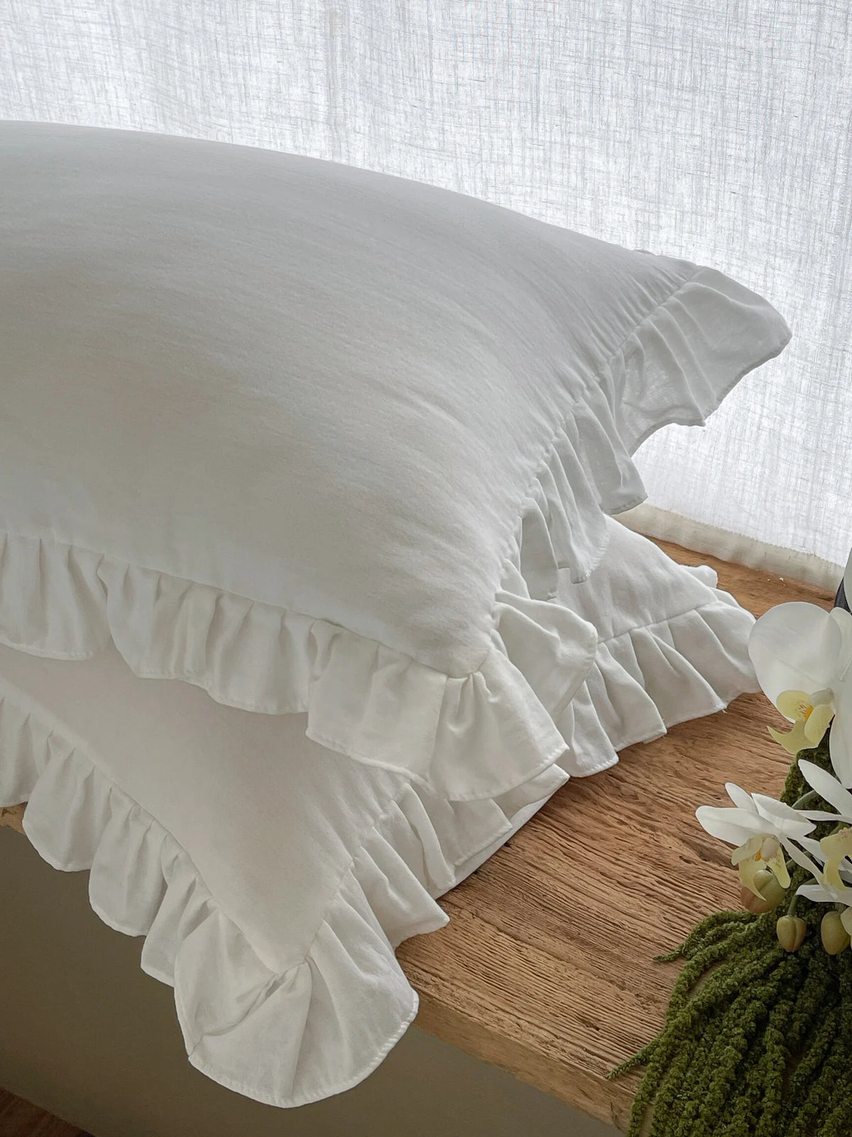 Pillowcase Set Ruffled Pre-Washed Linen Set of 2