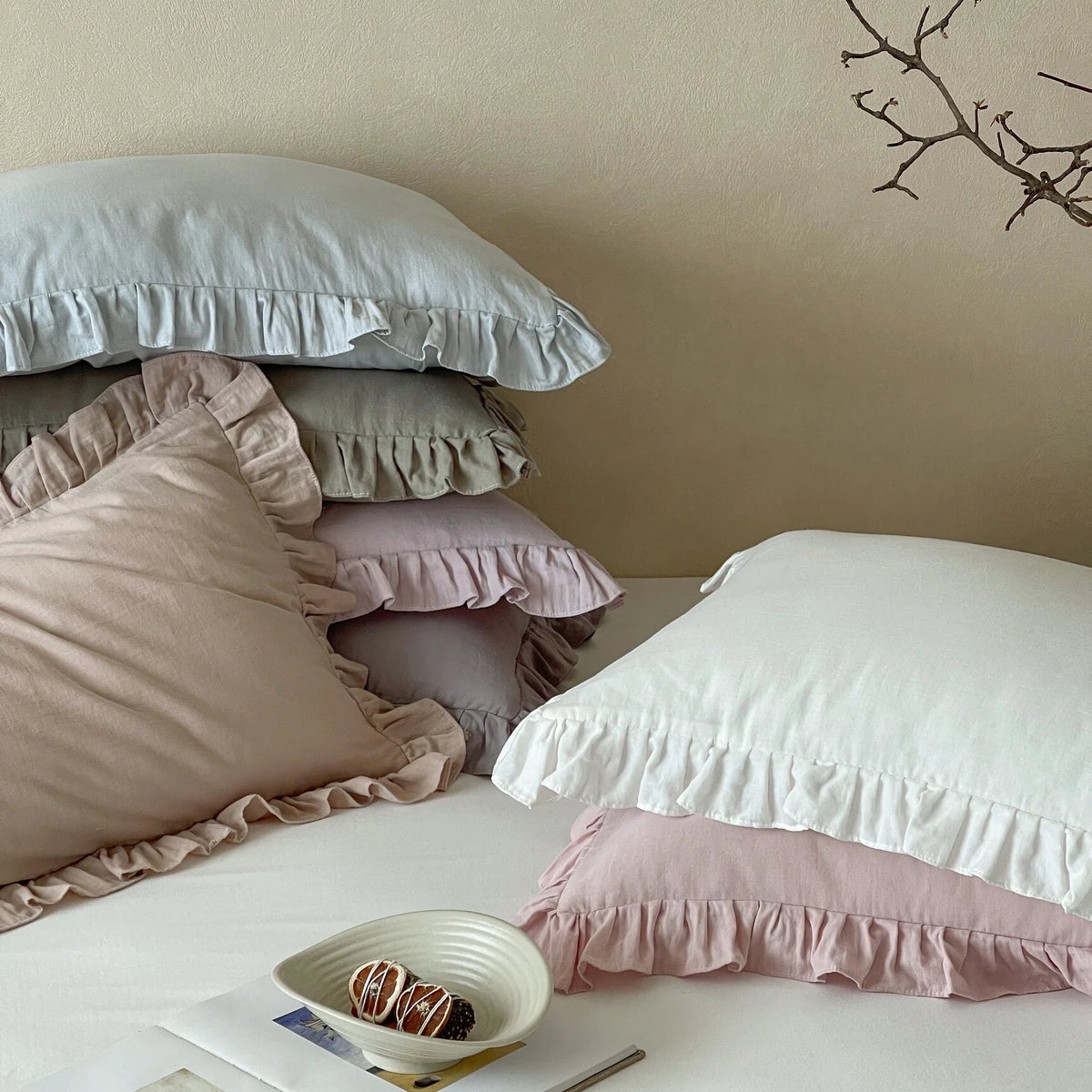 Pillowcase Set Ruffled Pre-Washed Linen Set of 2