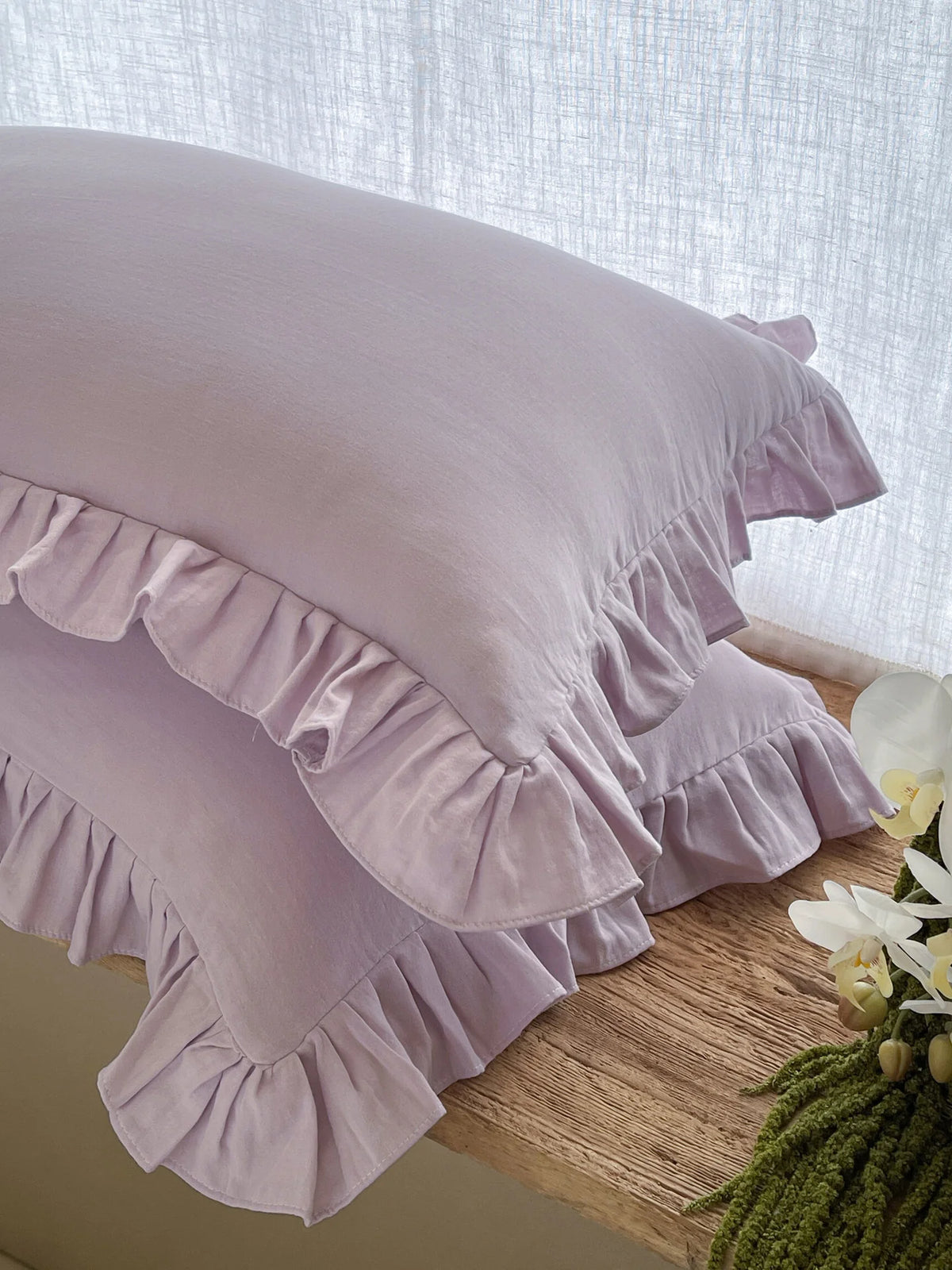 Pillowcase Set Ruffled Pre-Washed Linen Set of 2