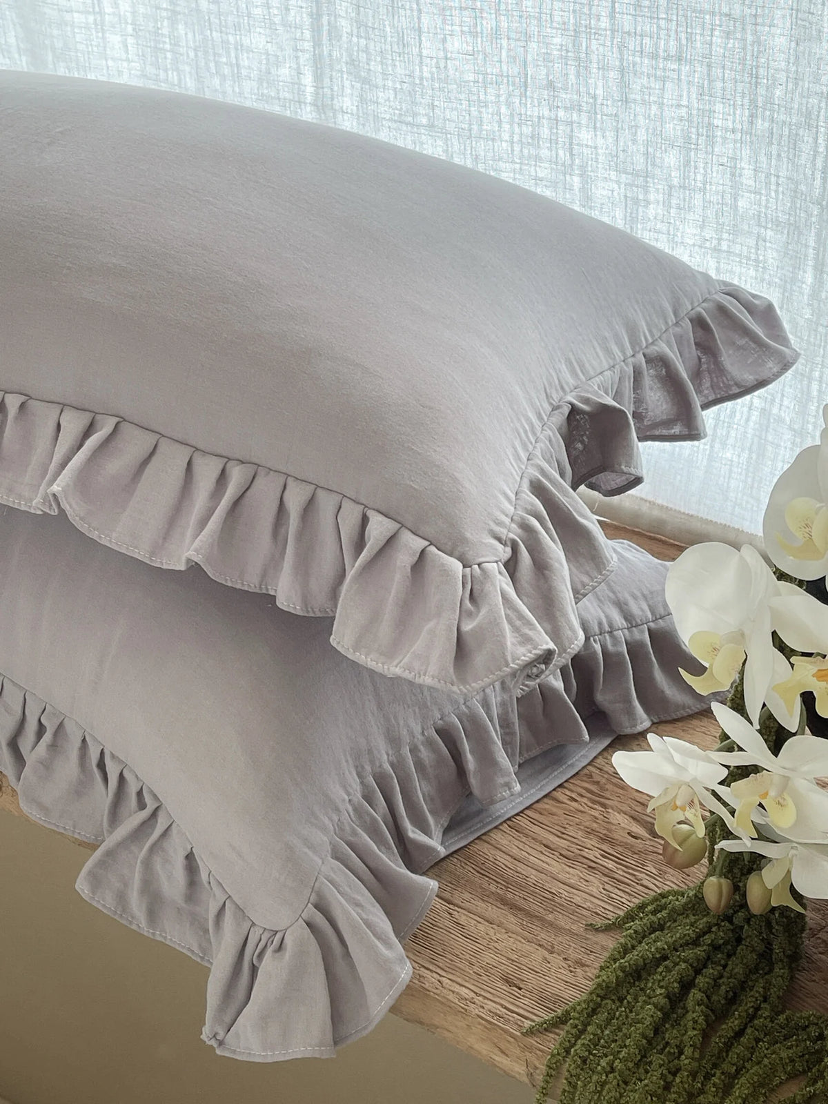 Pillowcase Set Ruffled Pre-Washed Linen Set of 2