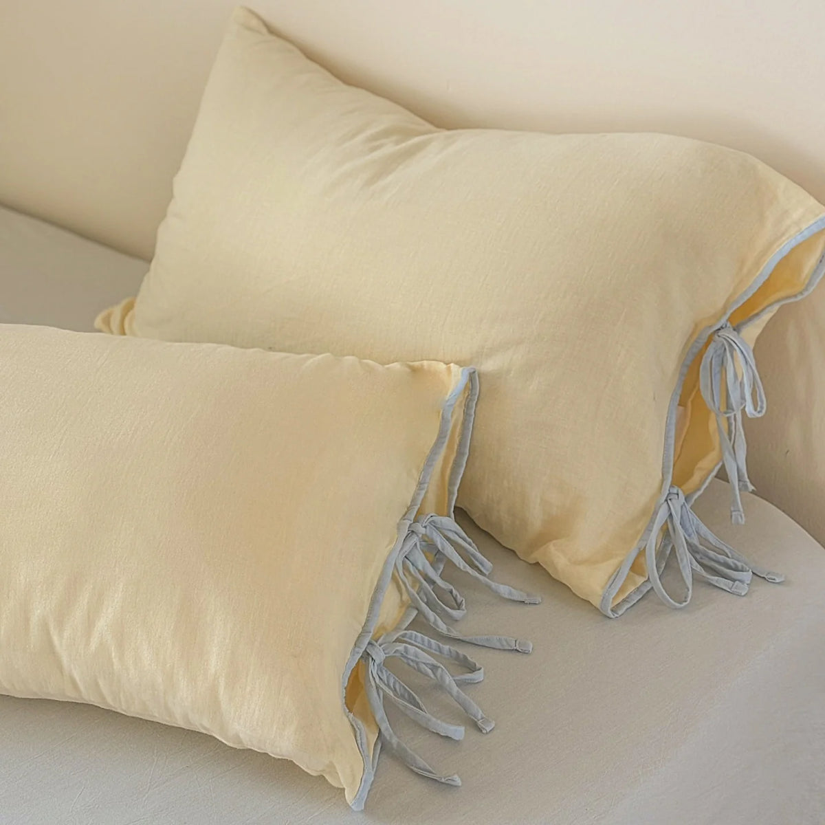 Pillowcase Set Washed Linen Look Decorative Ties Easy Care