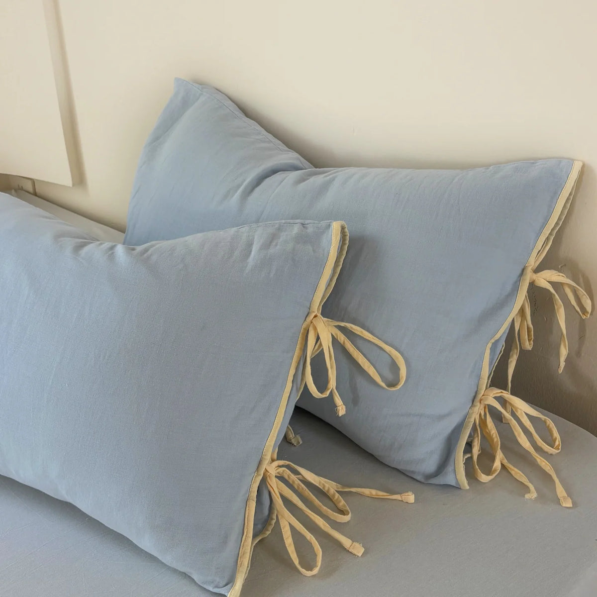 Pillowcase Set Washed Linen Look Decorative Ties Easy Care