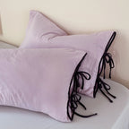 Pillowcase Set Washed Linen Look Decorative Ties Easy Care