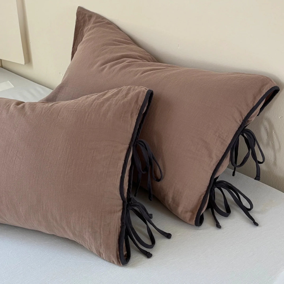 Pillowcase Set Washed Linen Look Decorative Ties Easy Care
