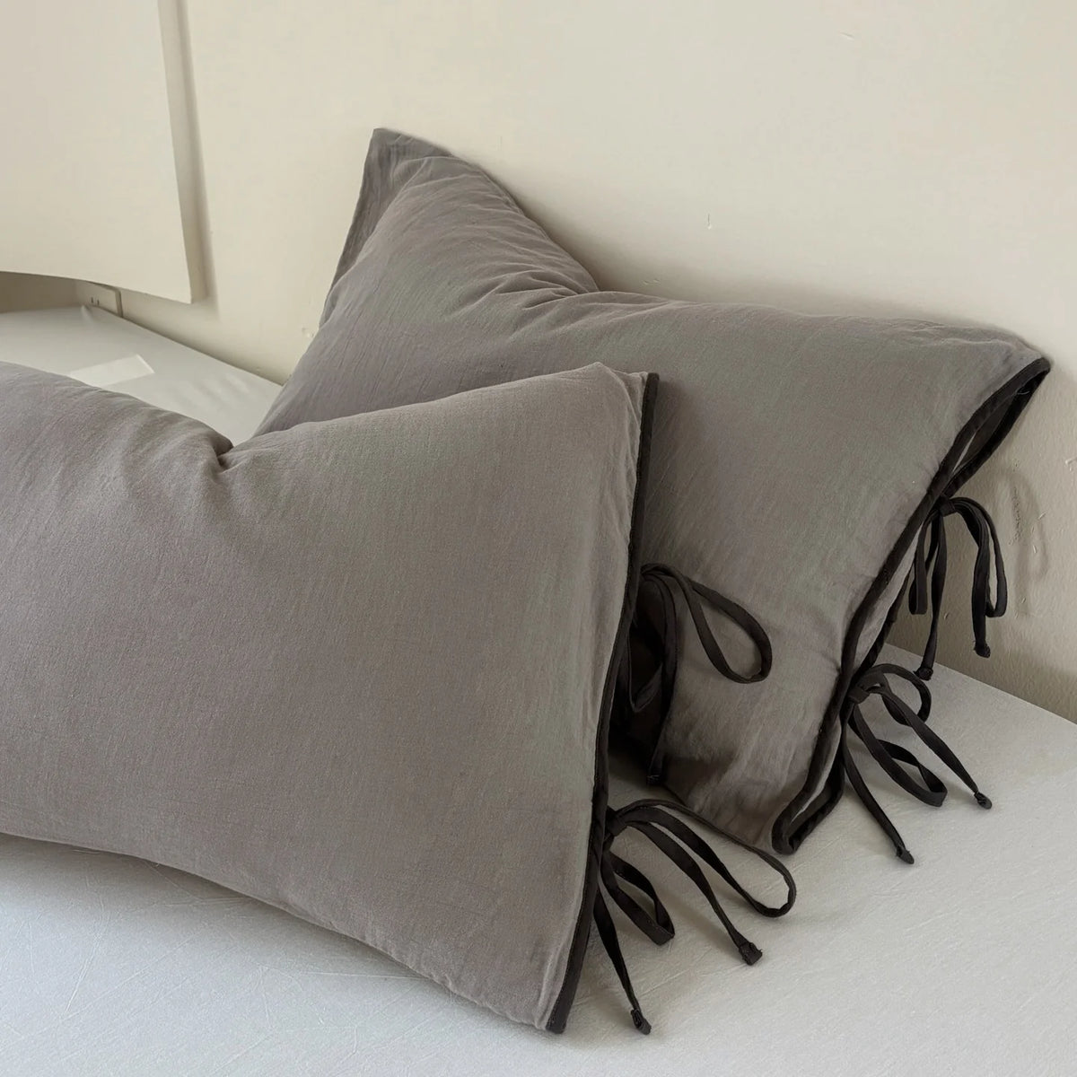 Pillowcase Set Washed Linen Look Decorative Ties Easy Care