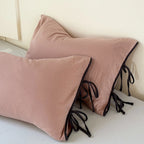 Pillowcase Set Washed Linen Look Decorative Ties Easy Care