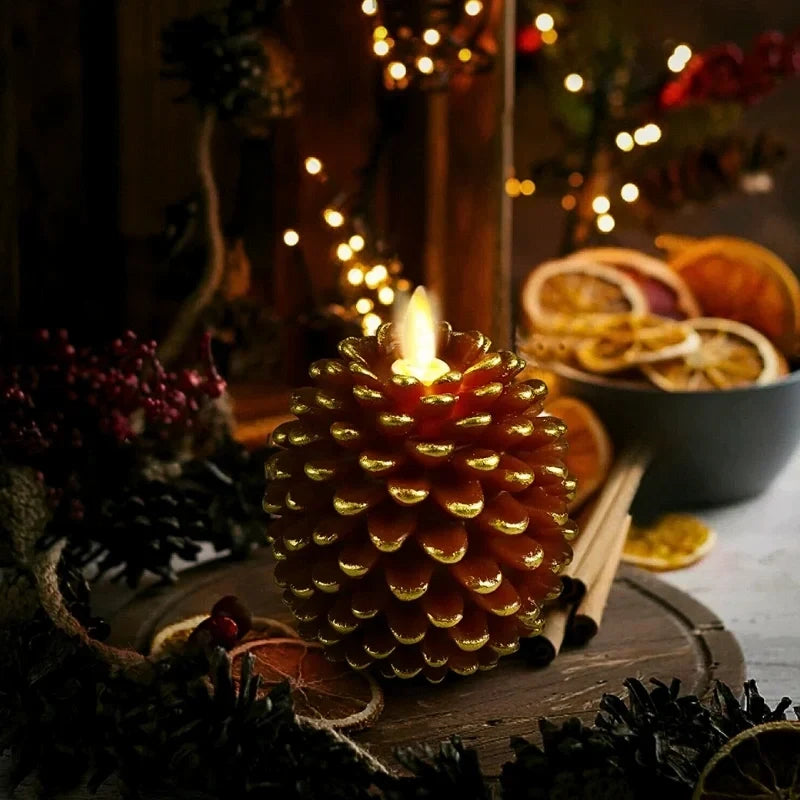 Pinecone Candle Flameless Flickering LED Remote & Timer