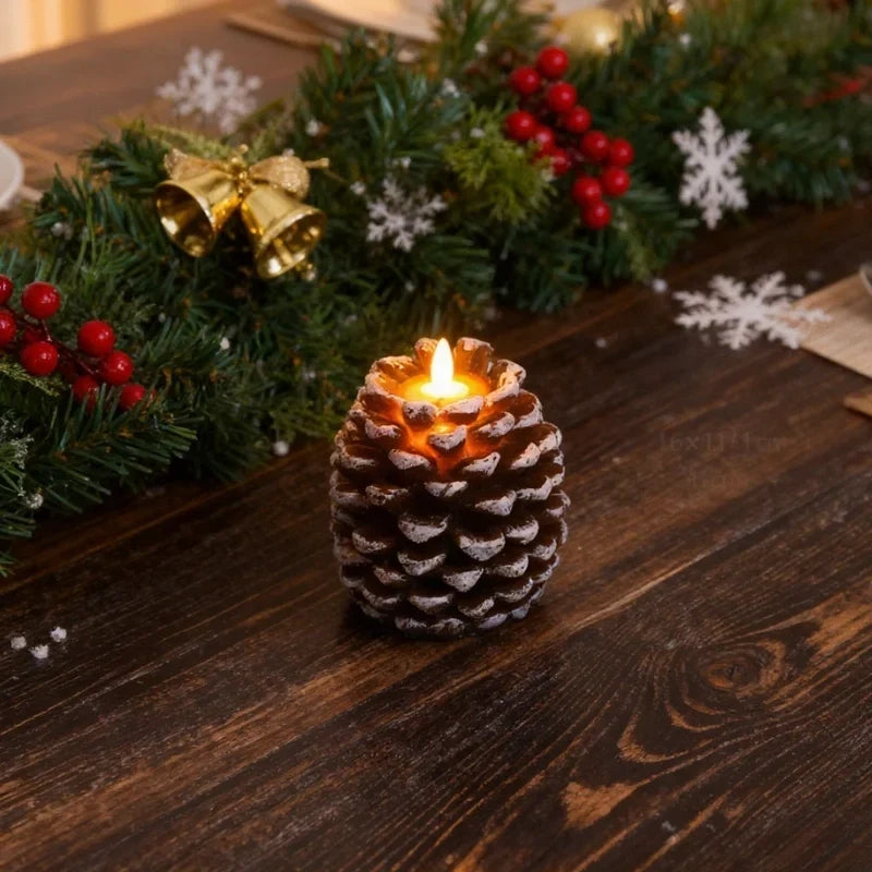 Pinecone Candle Flameless Flickering LED Remote & Timer