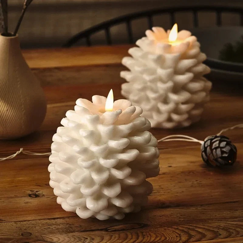 Pinecone Candle Flameless Flickering LED Remote & Timer