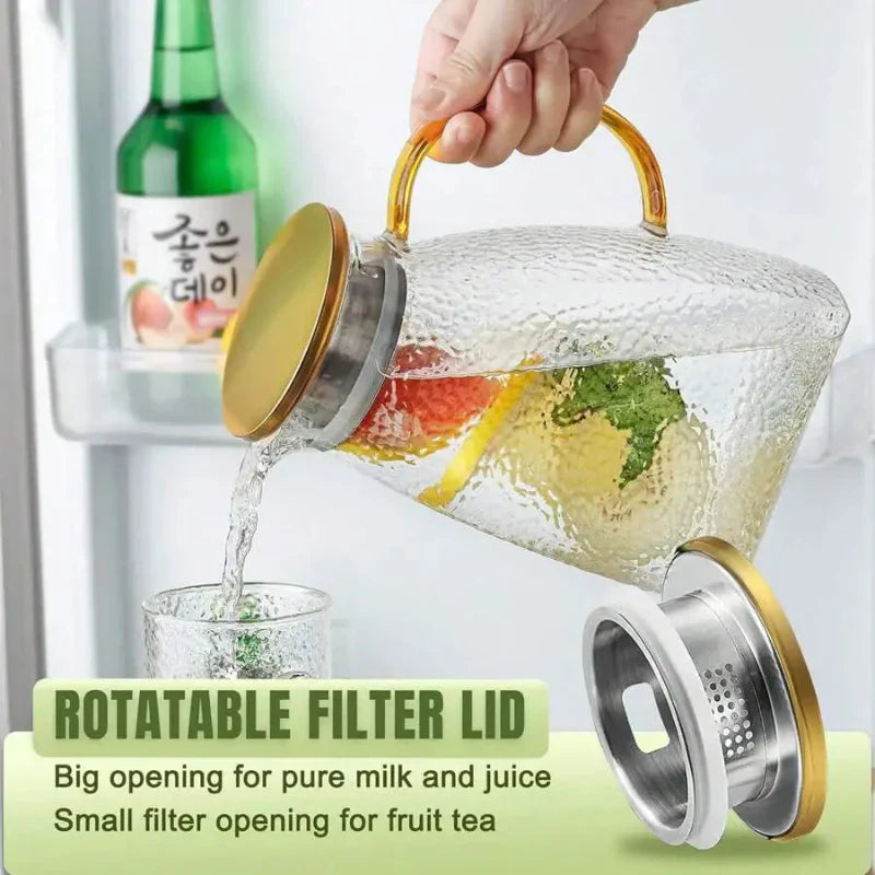 Pitcher Borosilicate Glass Heat-Resistant Stainless Steel Lid & Strainer