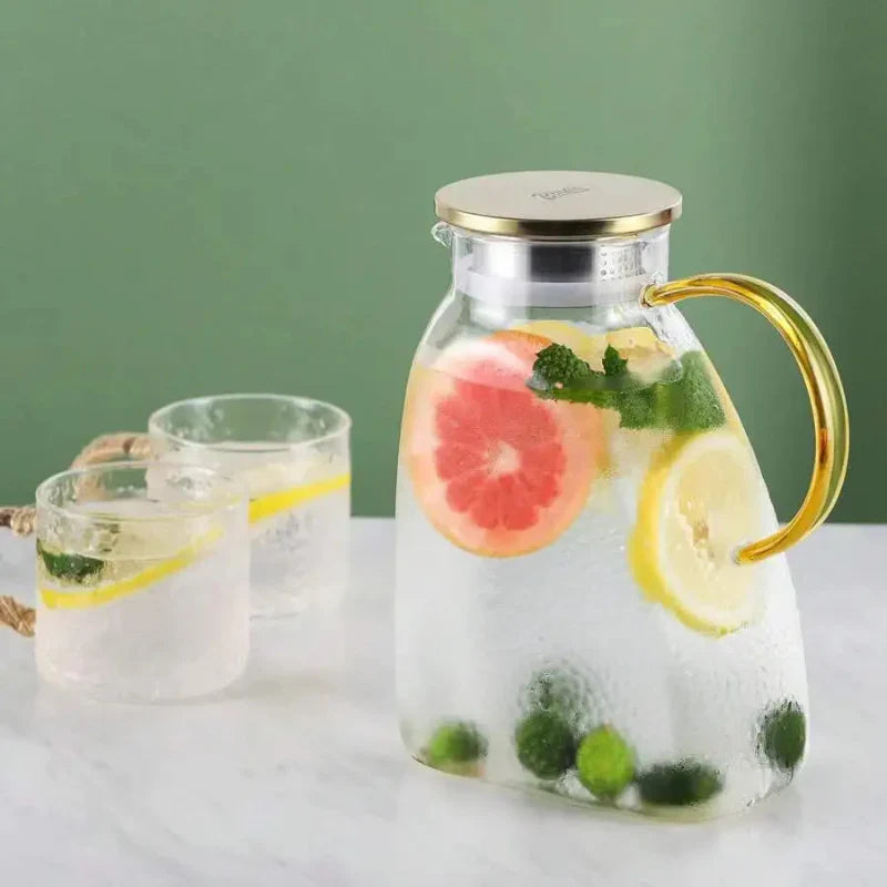 Pitcher Borosilicate Glass Heat-Resistant Stainless Steel Lid & Strainer