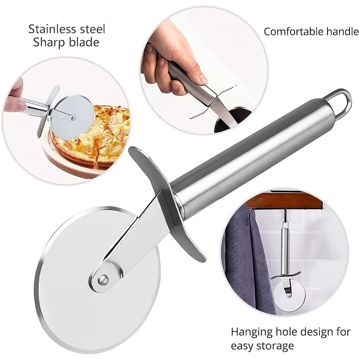 Pizza Cutter Stainless Steel Rolling Wheel Ergonomic Handle