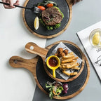 Pizza Serving Plate Acacia Wood Sleek Black Finish