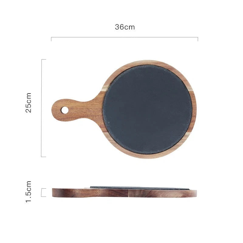 Pizza Serving Plate Acacia Wood Sleek Black Finish