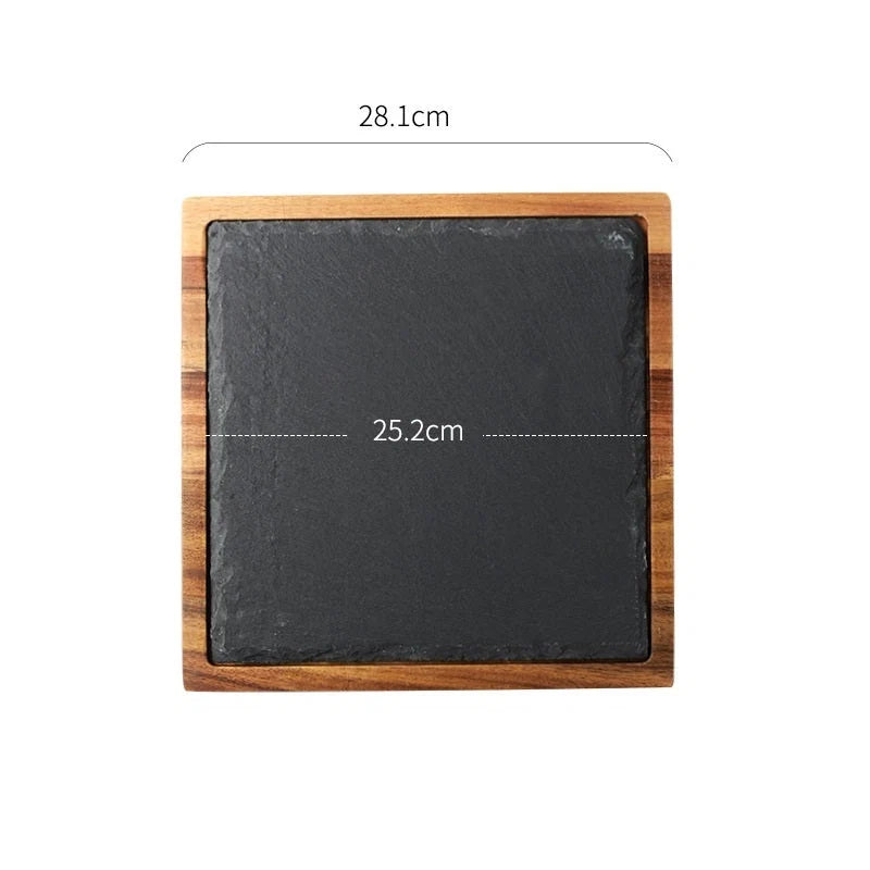 Pizza Serving Plate Acacia Wood Sleek Black Finish