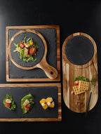 Pizza Serving Plate Acacia Wood Sleek Black Finish