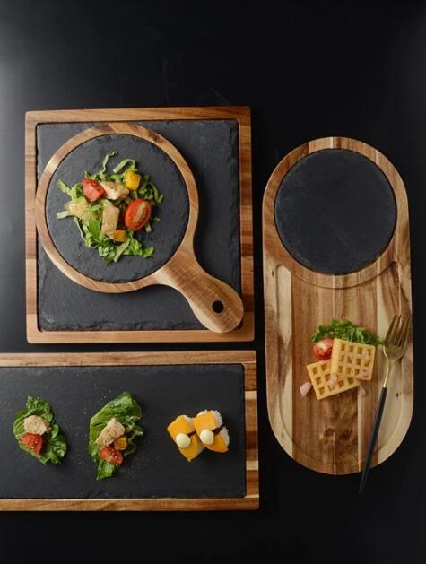 Pizza Serving Plate Acacia Wood Sleek Black Finish