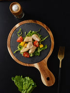 Pizza Serving Plate Acacia Wood Sleek Black Finish