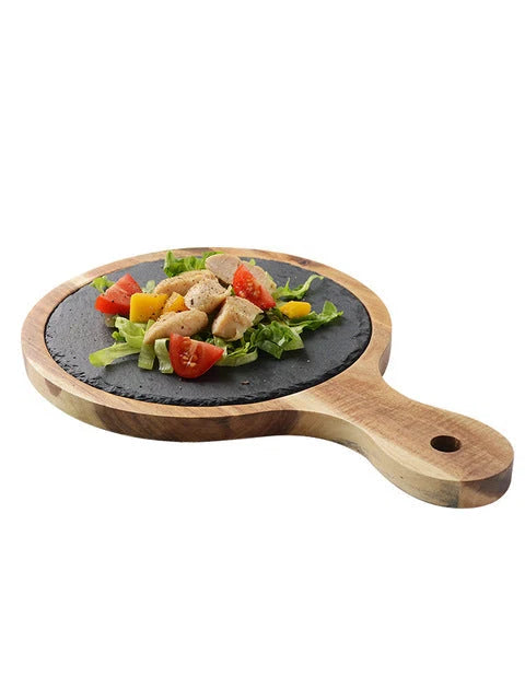 Pizza Serving Plate Acacia Wood Sleek Black Finish