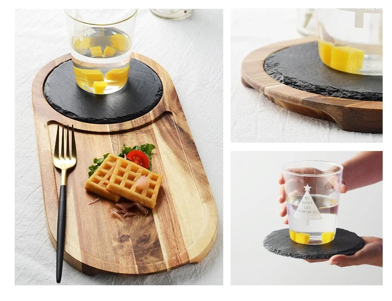 Pizza Serving Plate Acacia Wood Sleek Black Finish