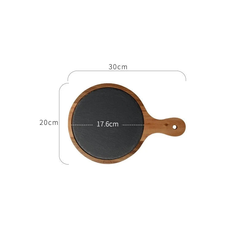 Pizza Serving Plate Acacia Wood Sleek Black Finish