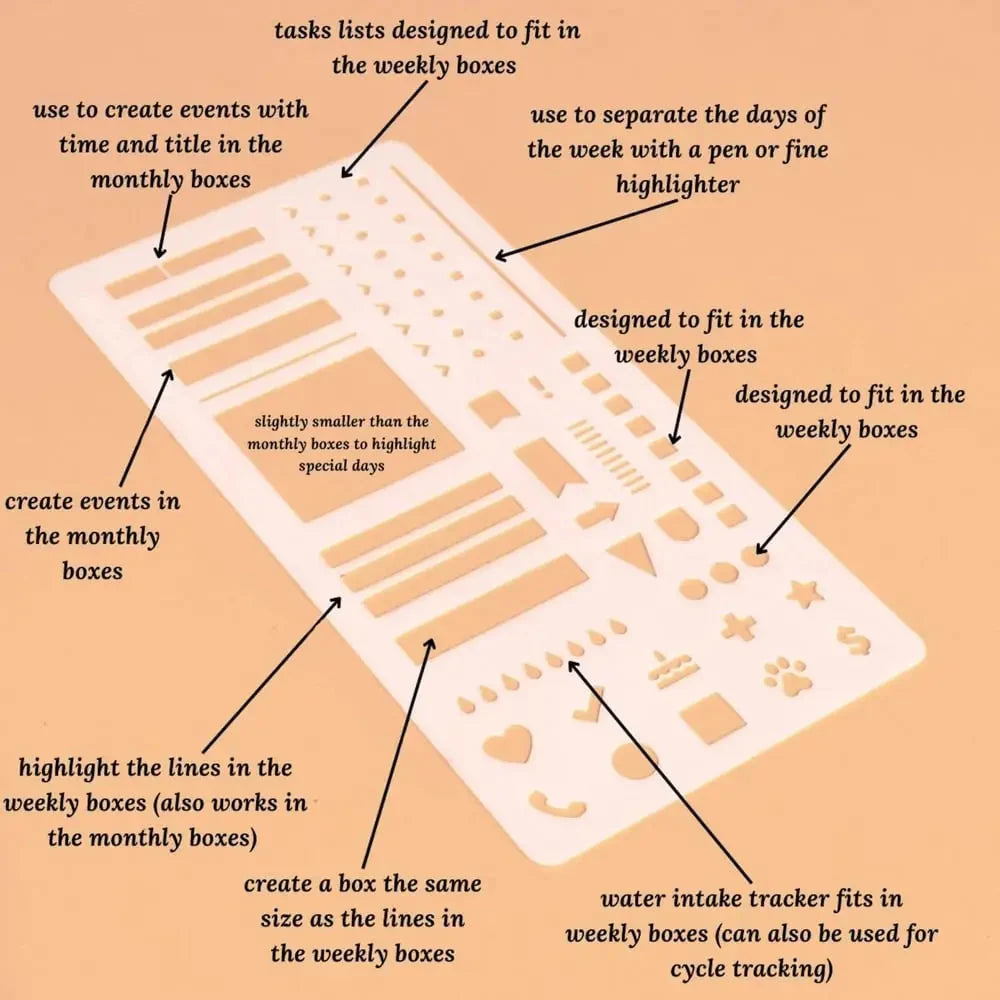 Planner Stencil Set Transparent Mylar Straight Lines & Checklists