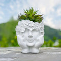 Plant Pot Woman Face Sculpture Matte White Resin