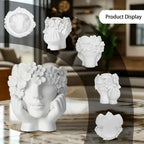 Plant Pot Woman Face Sculpture Matte White Resin