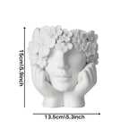 Plant Pot Woman Face Sculpture Matte White Resin