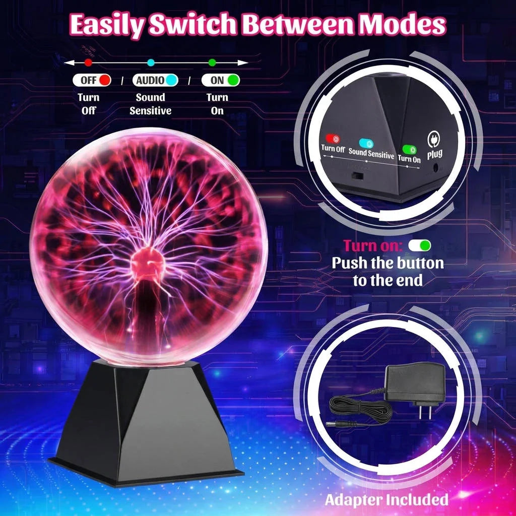 Plasma Globe Lamp 8 Inch Touch & Sound Activated