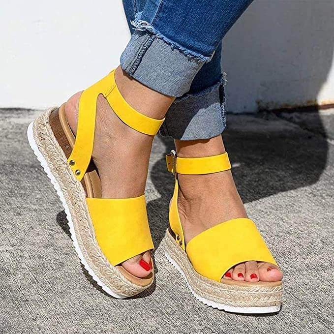 Platform Wedge Sandals Adjustable Ankle Strap Open Toe
