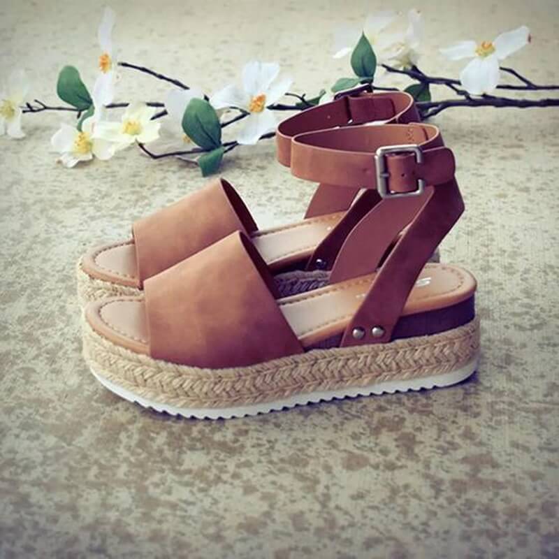 Platform Wedge Sandals Adjustable Ankle Strap Open Toe