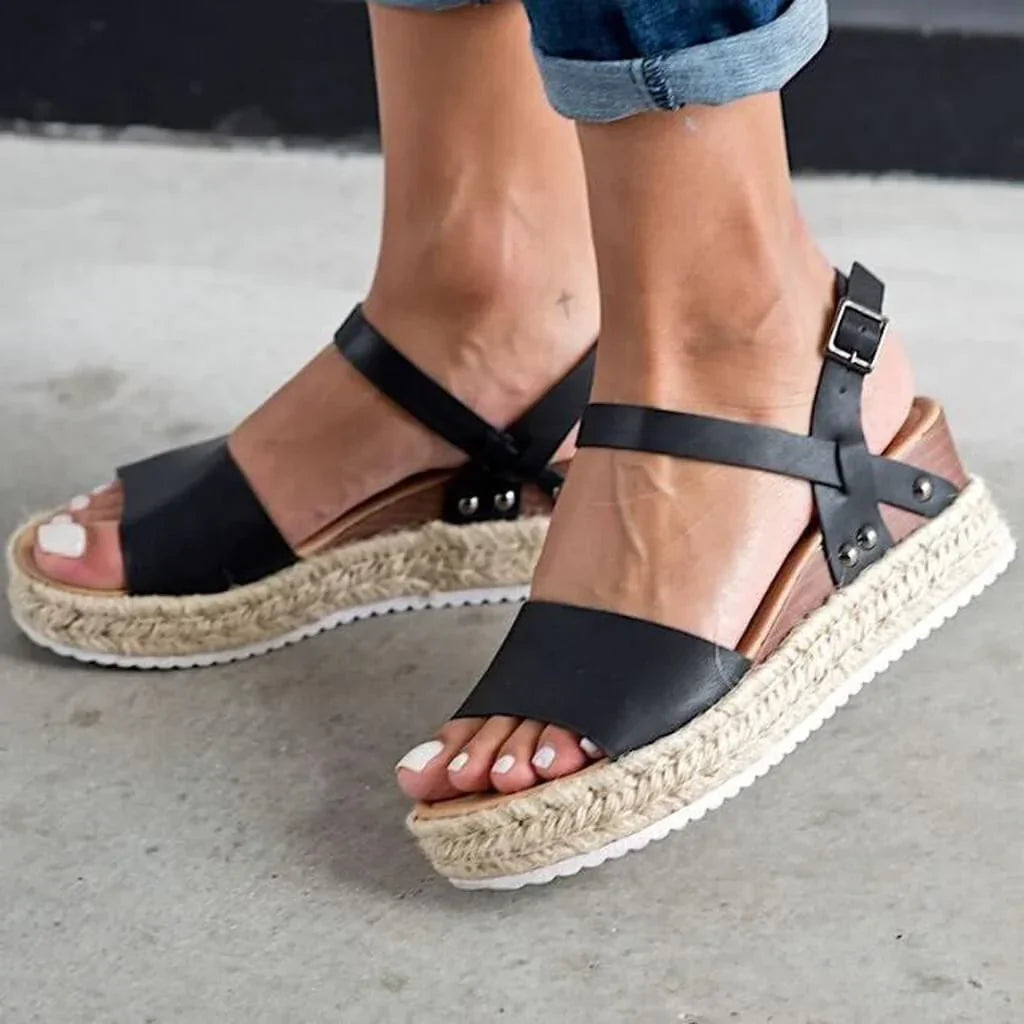 Platform Wedge Sandals Adjustable Ankle Strap Open Toe