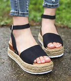 Platform Wedge Sandals Adjustable Ankle Strap Open Toe