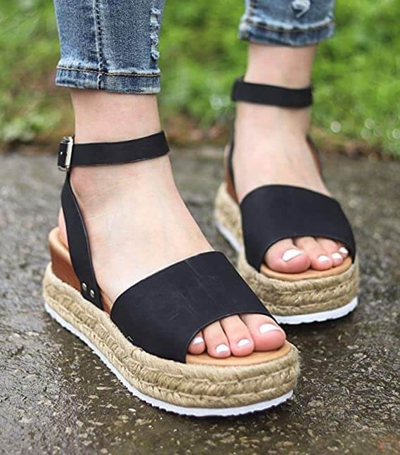 Platform Wedge Sandals Adjustable Ankle Strap Open Toe