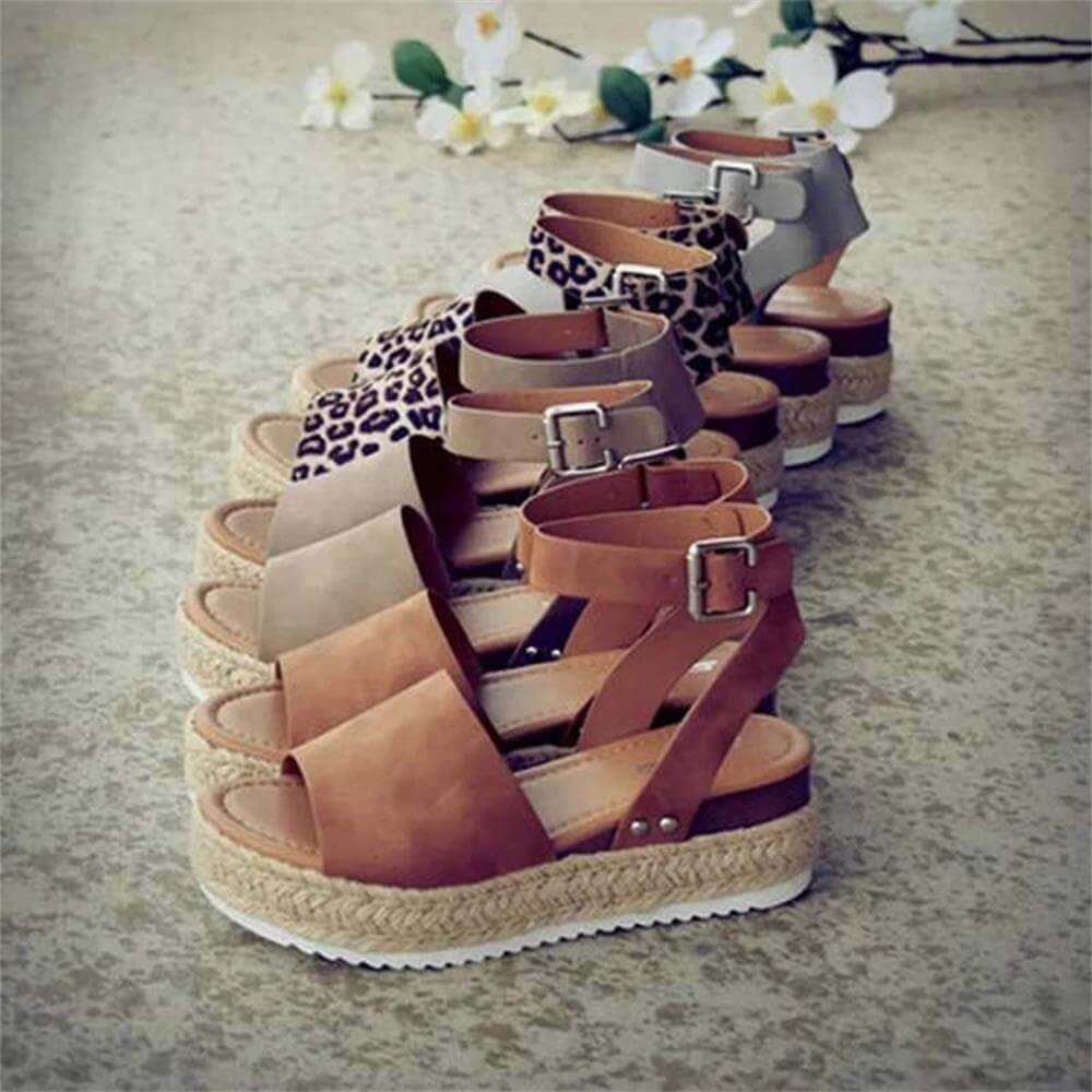 Platform Wedge Sandals Adjustable Ankle Strap Open Toe